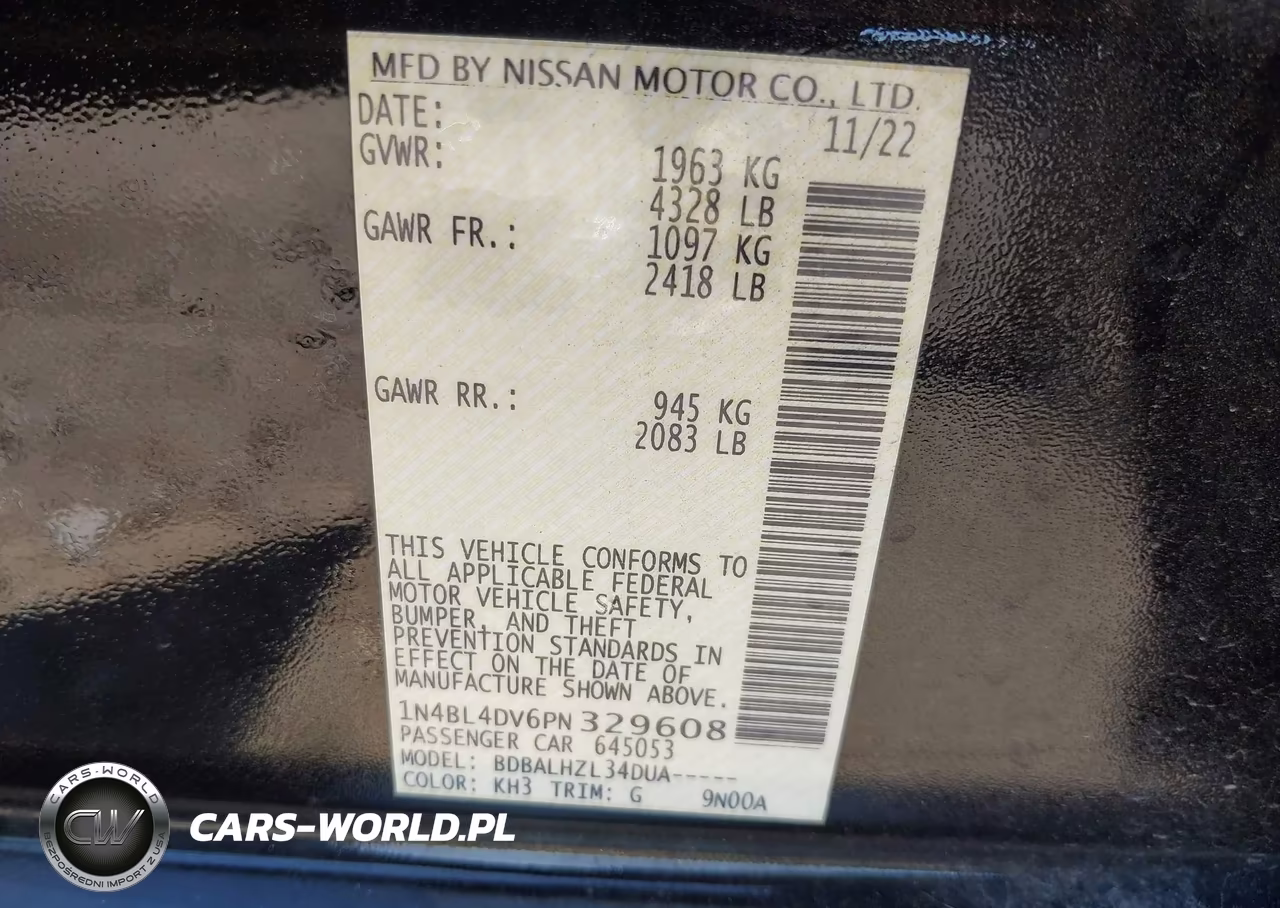 2023 Nissan Altima Sv Fwd VIN:1N4BL4DV6PN329608 - 9