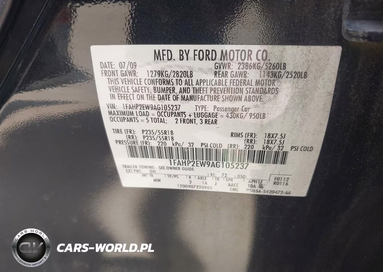 2010 Ford Taurus Sel VIN:1FAHP2EW9AG105237 - 9