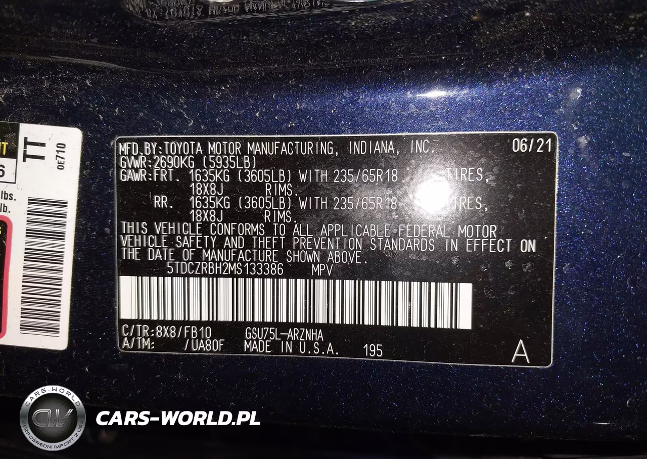 2021 Toyota Highlander L VIN:5TDCZRBH2MS133386 - 9