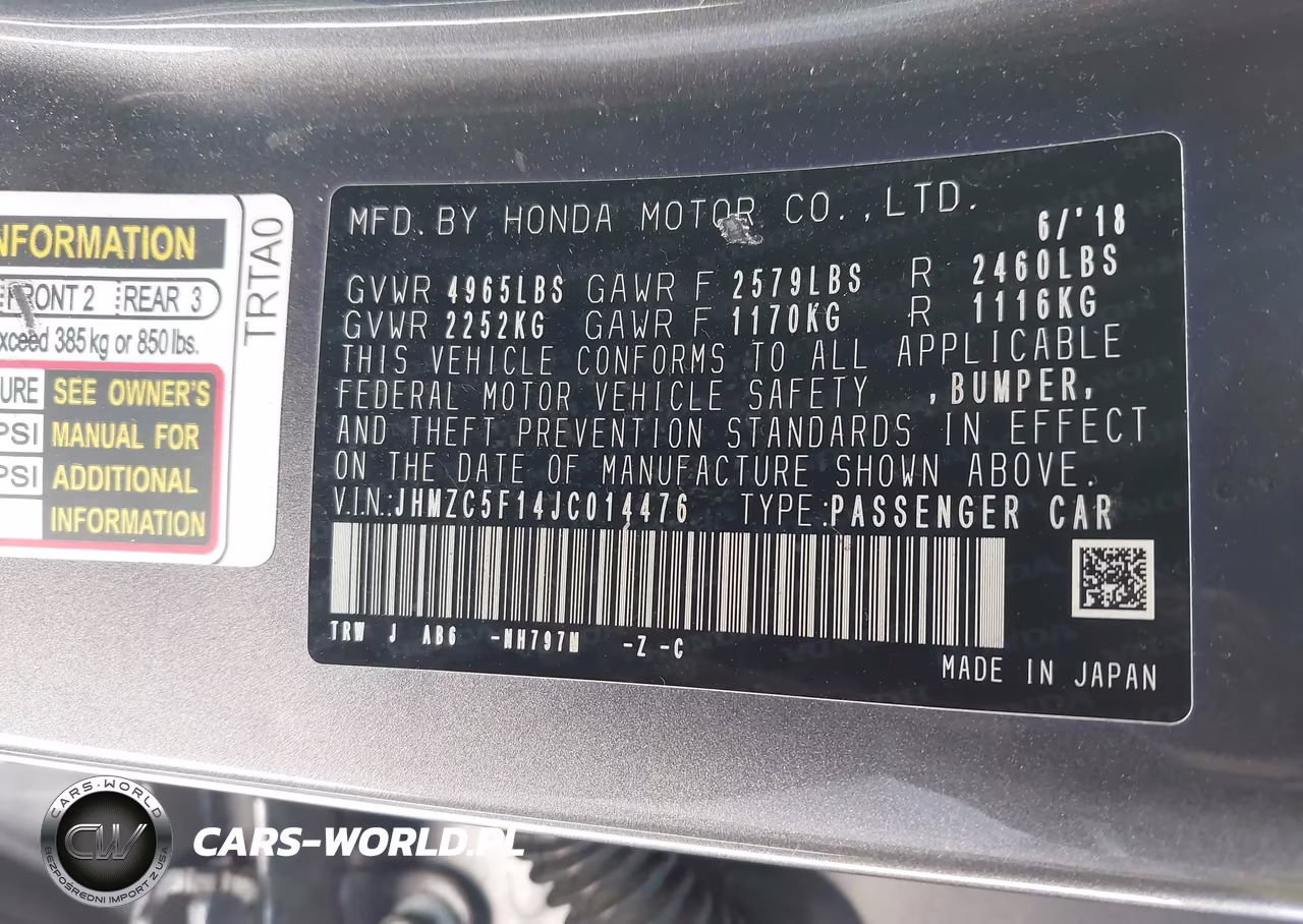2018 Honda Clarity Plug-In Hybrid VIN:JHMZC5F14JC014476 - 9