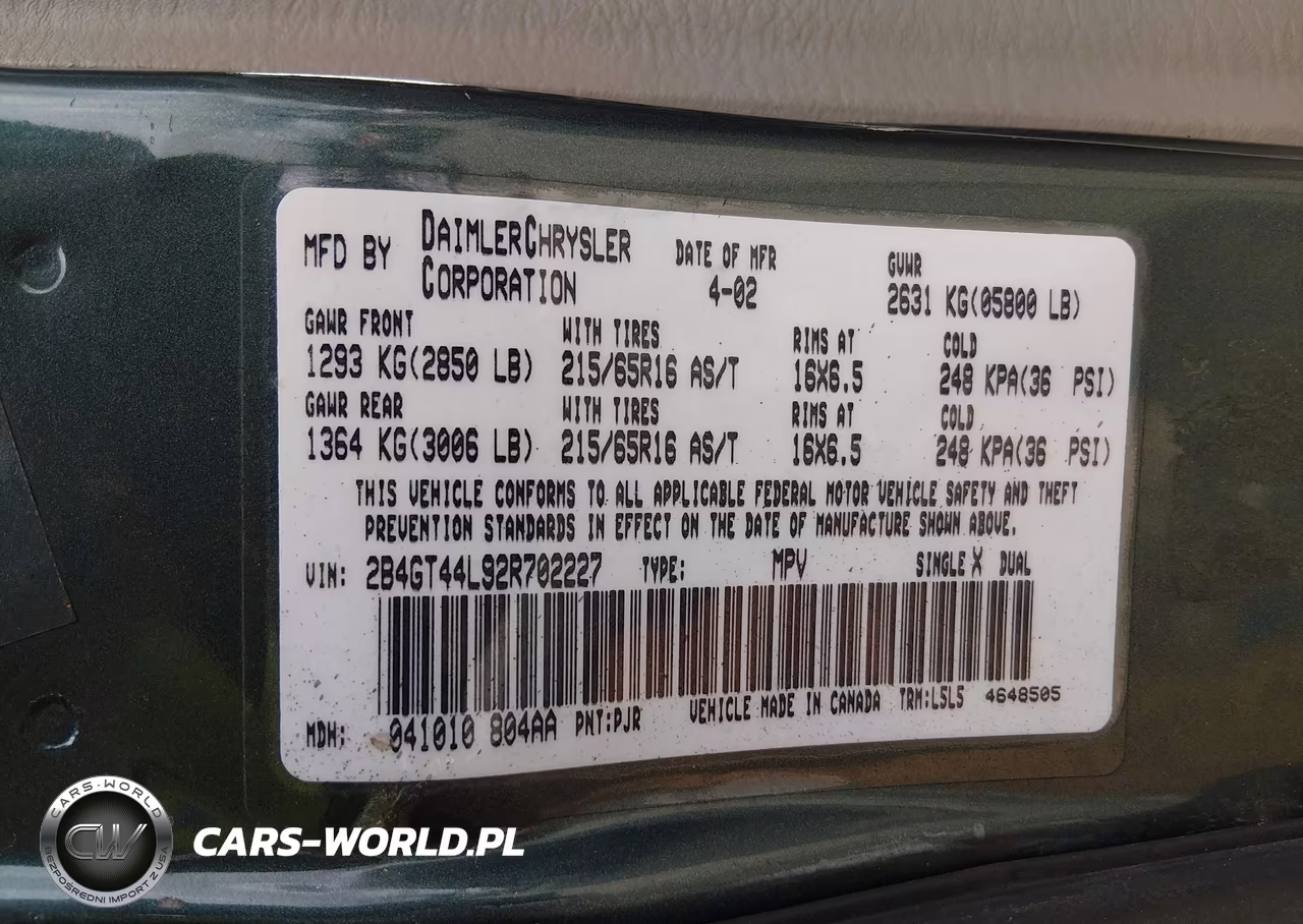 2002 Dodge Grand Caravan Sport VIN:2B4GT44L92R702227 - 9