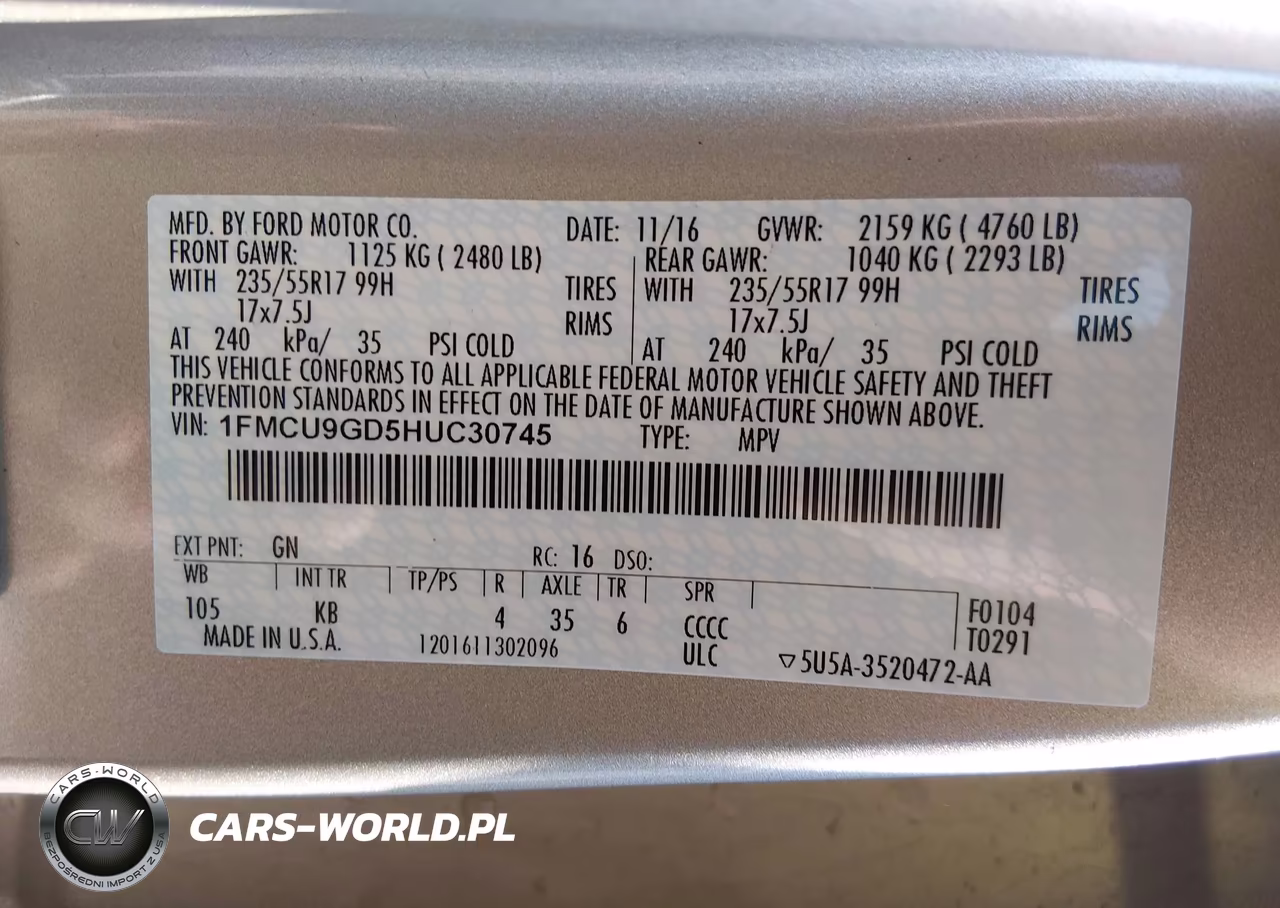 2017 Ford Escape Se VIN:1FMCU9GD5HUC30745 - 9