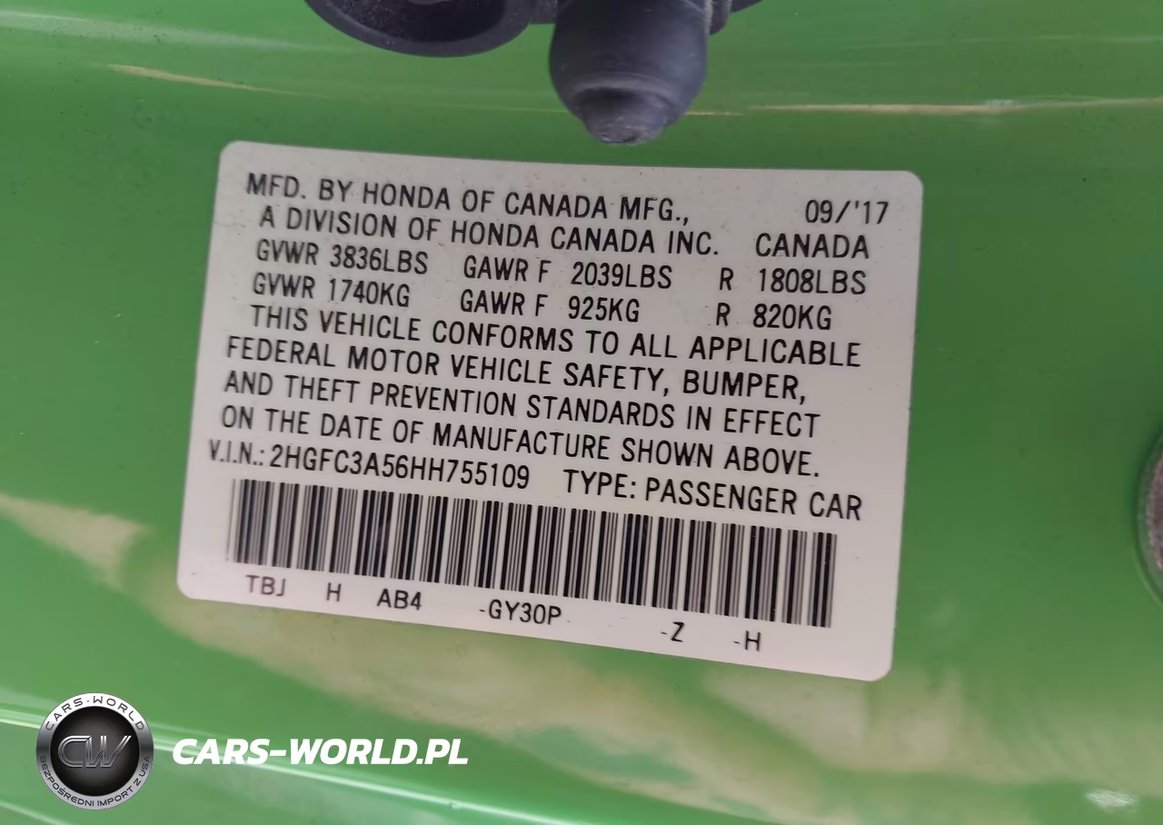 2017 Honda Civic Si VIN:2HGFC3A56HH755109 - 9