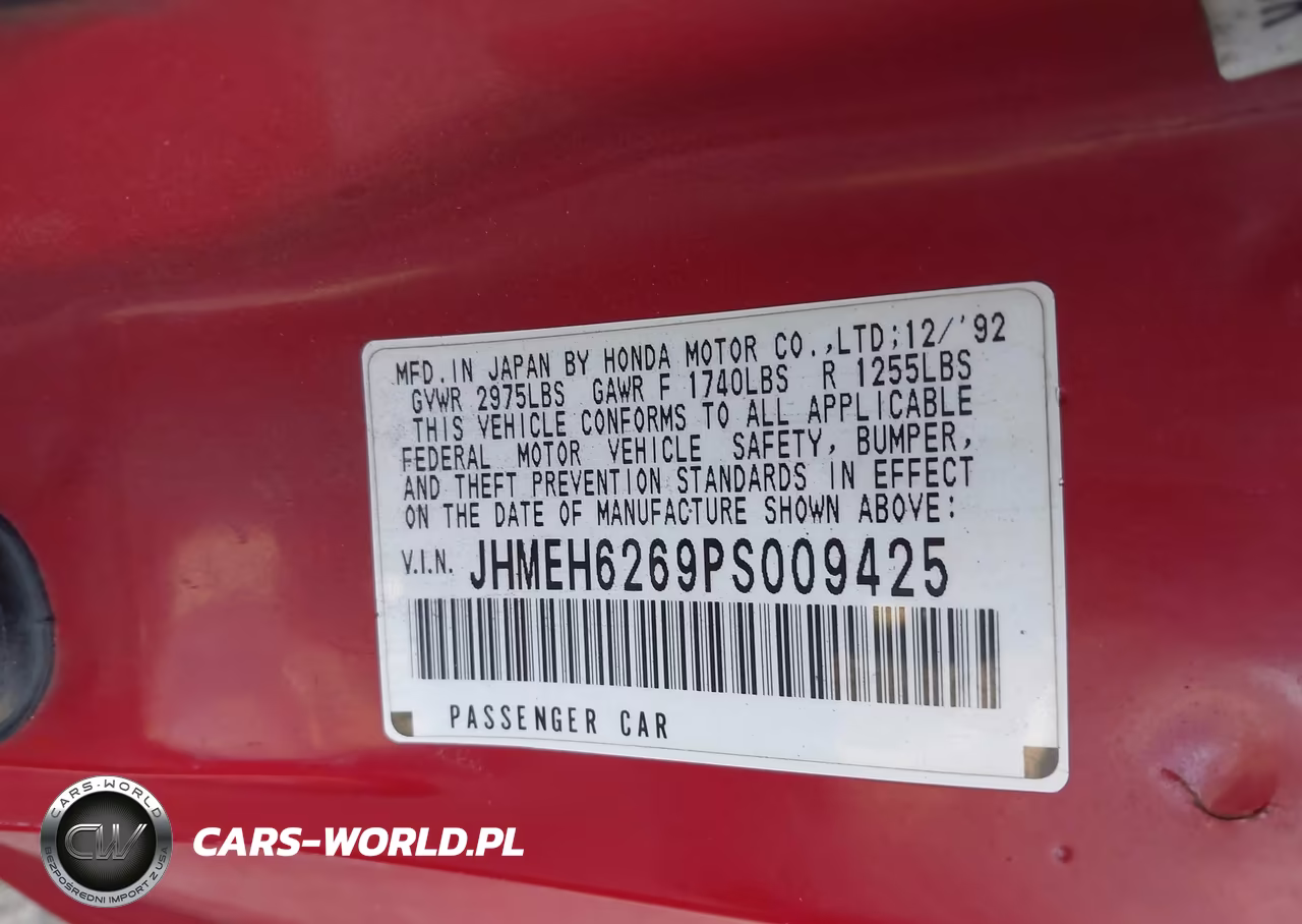 1993 Honda Civic Del Sol Si VIN:JHMEH6269PS009425 - 9