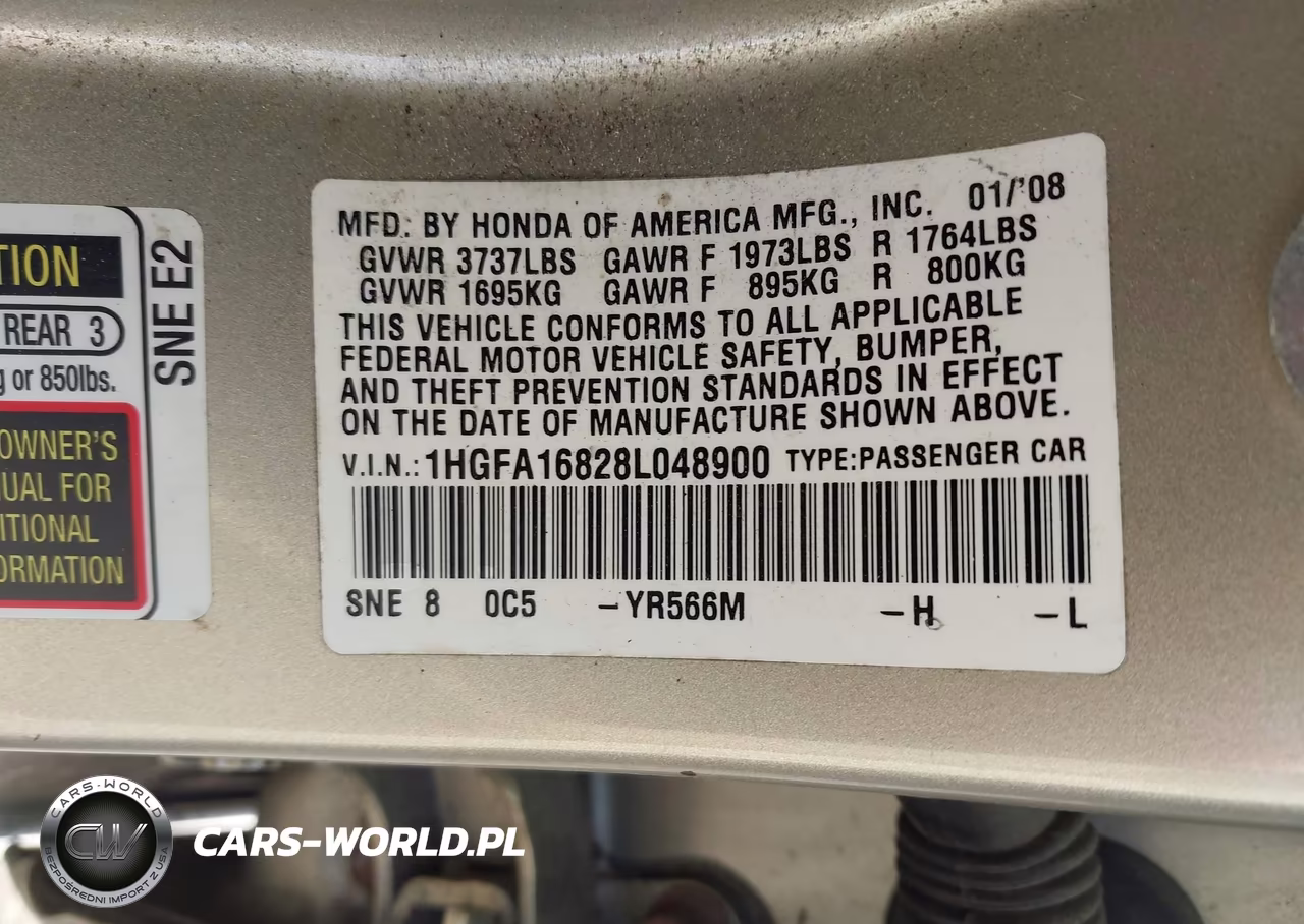 2008 Honda Civic Ex VIN:1HGFA16828L048900 - 9