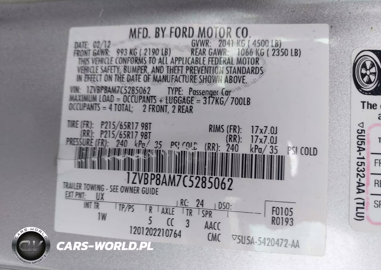 2012 Ford Mustang V6 VIN:1ZVBP8AM7C5285062 - 9