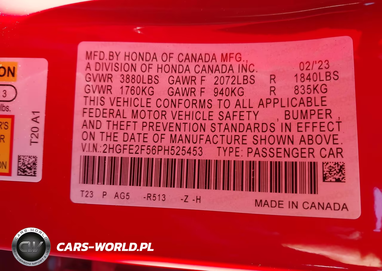 2023 Honda Civic Sport VIN:2HGFE2F56PH525453 - 9