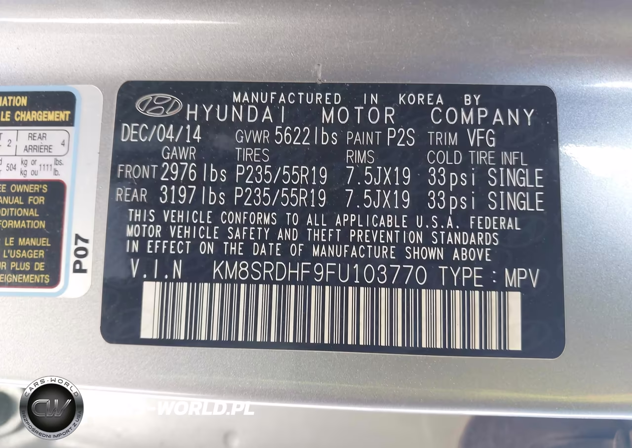2015 Hyundai Santa Fe Limited VIN:KM8SRDHF9FU103770 - 9