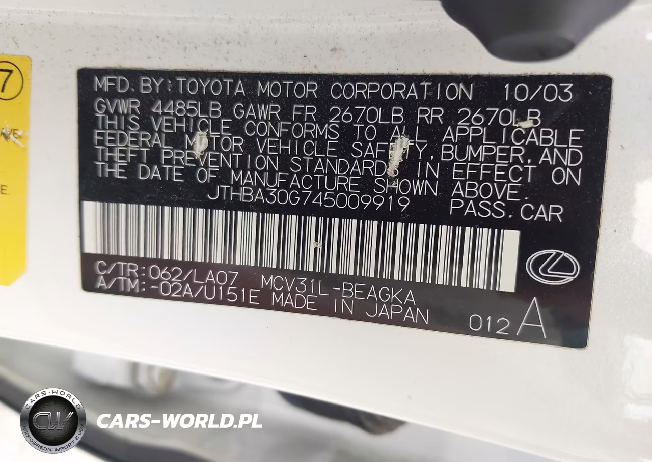2004 Lexus Es 330 VIN:JTHBA30G745009919 - 9