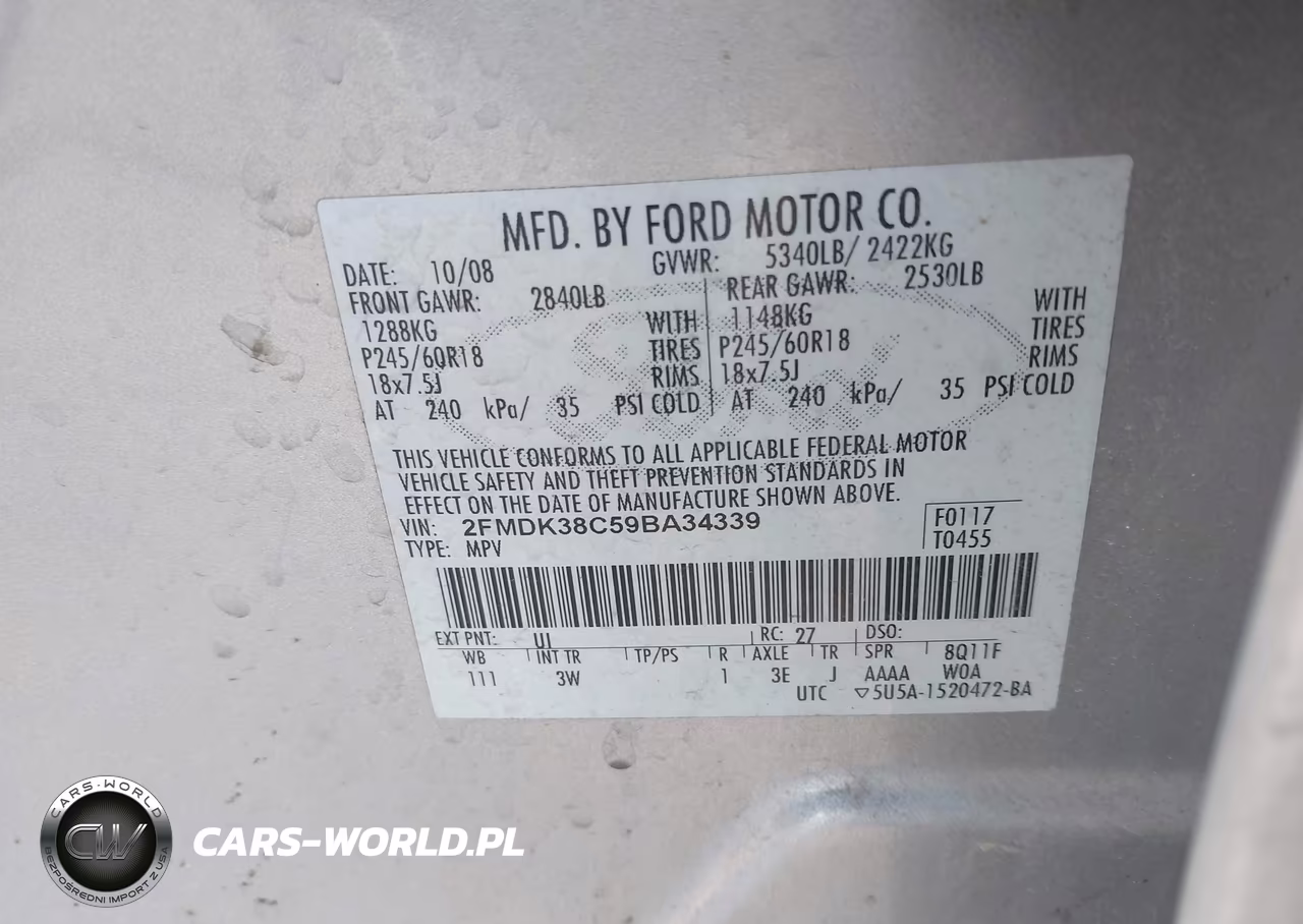2009 Ford Edge Sel VIN:2FMDK38C59BA34339 - 9