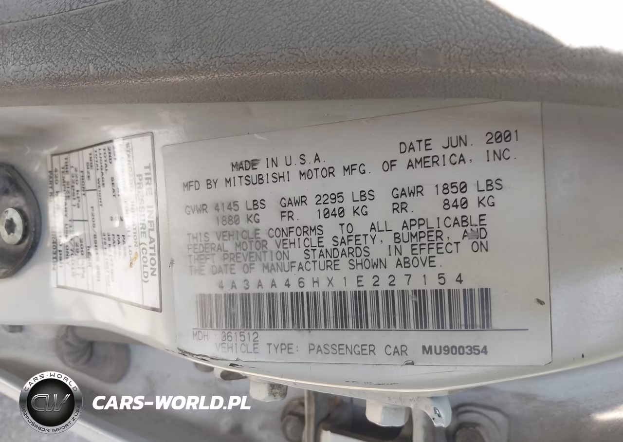 2001 Mitsubishi Galant Es V6-Gtz VIN:4A3AA46HX1E227154 - 9