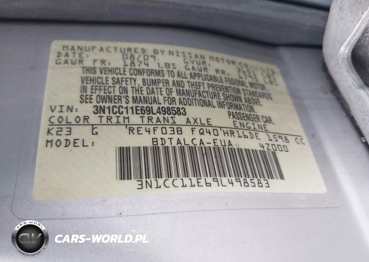 2009 Nissan Versa 1.6 VIN:3N1CC11E69L498583 - 9