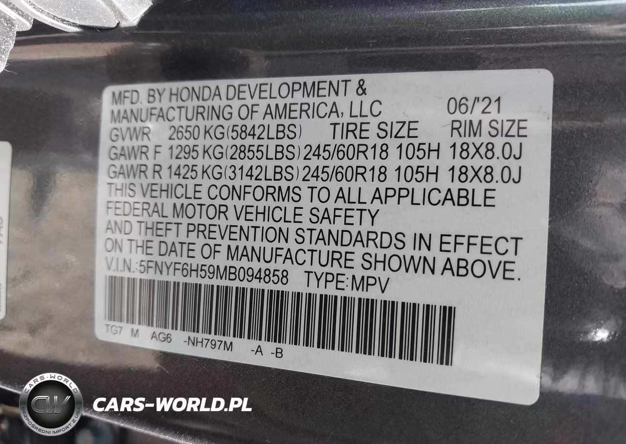 2021 Honda Pilot Awd Ex-L VIN:5FNYF6H59MB094858 - 9