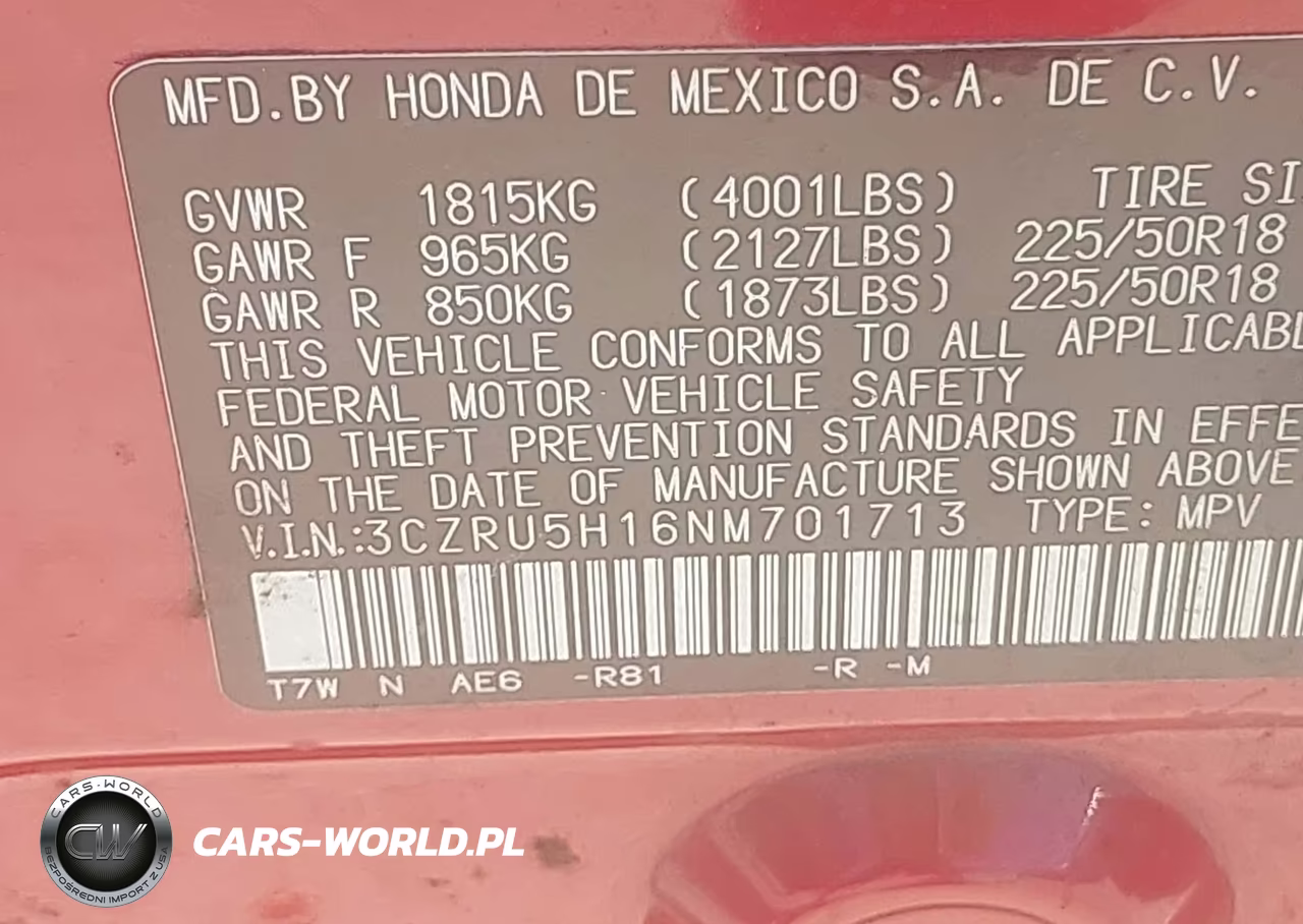 2022 Honda Hr-V 2Wd Sport VIN:3CZRU5H16NM701713 - 9