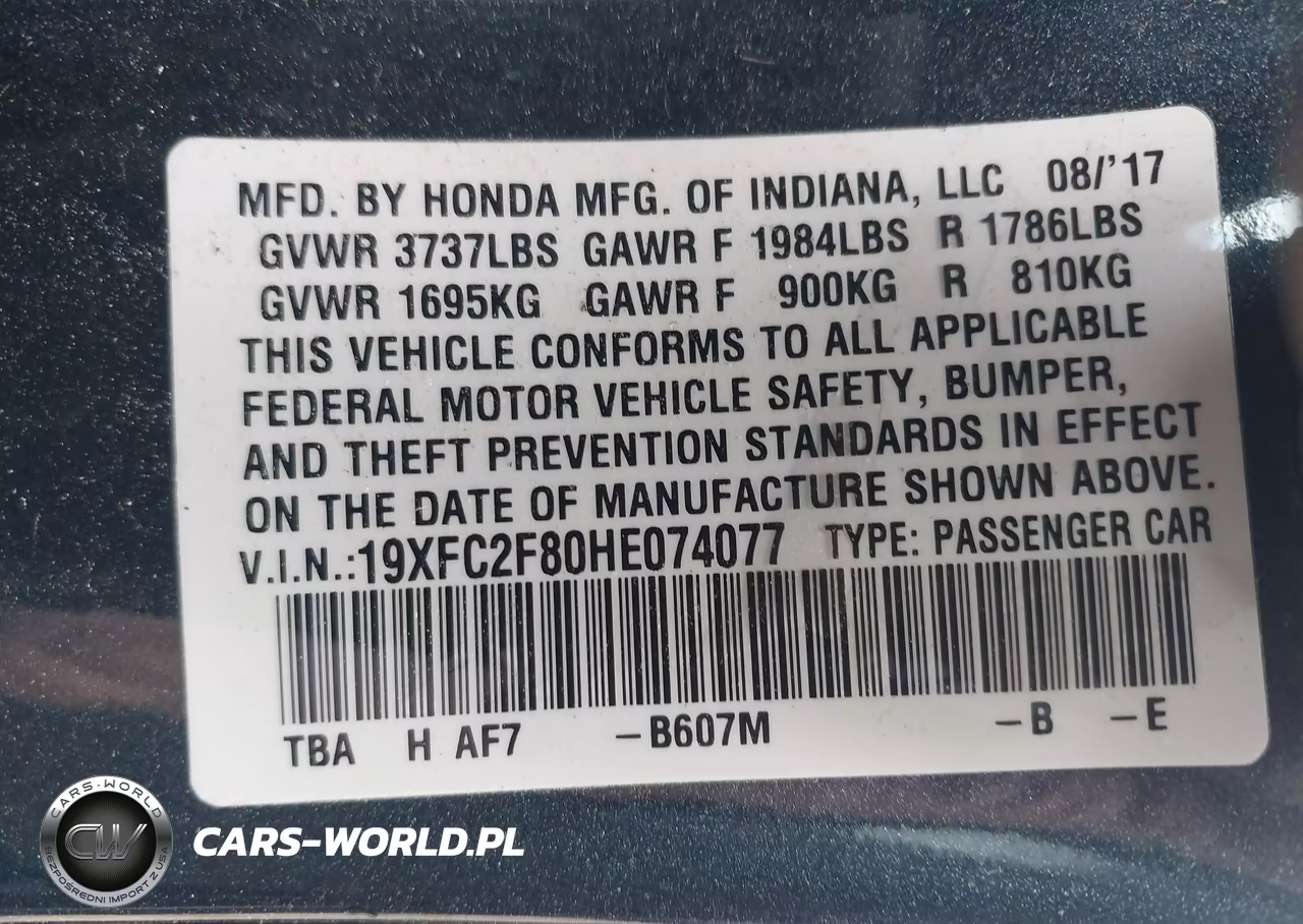 2017 Honda Civic Ex VIN:19XFC2F80HE074077 - 9