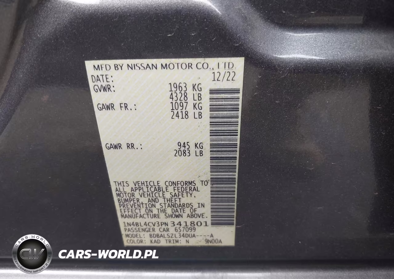 2023 Nissan Altima Sr Fwd VIN:1N4BL4CV3PN341801 - 9