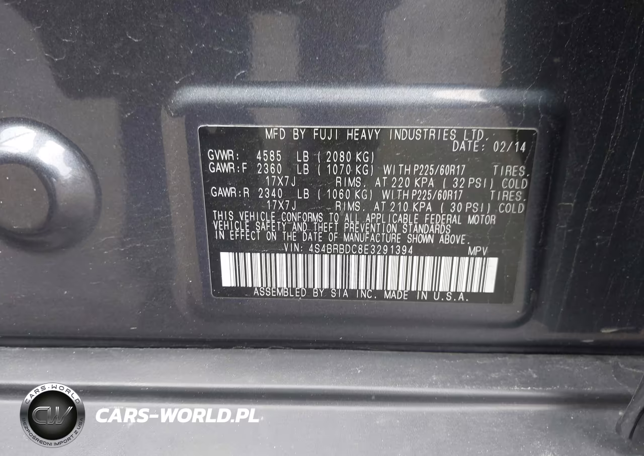 2014 Subaru Outback 2.5I Premium VIN:4S4BRBDC8E3291394 - 9