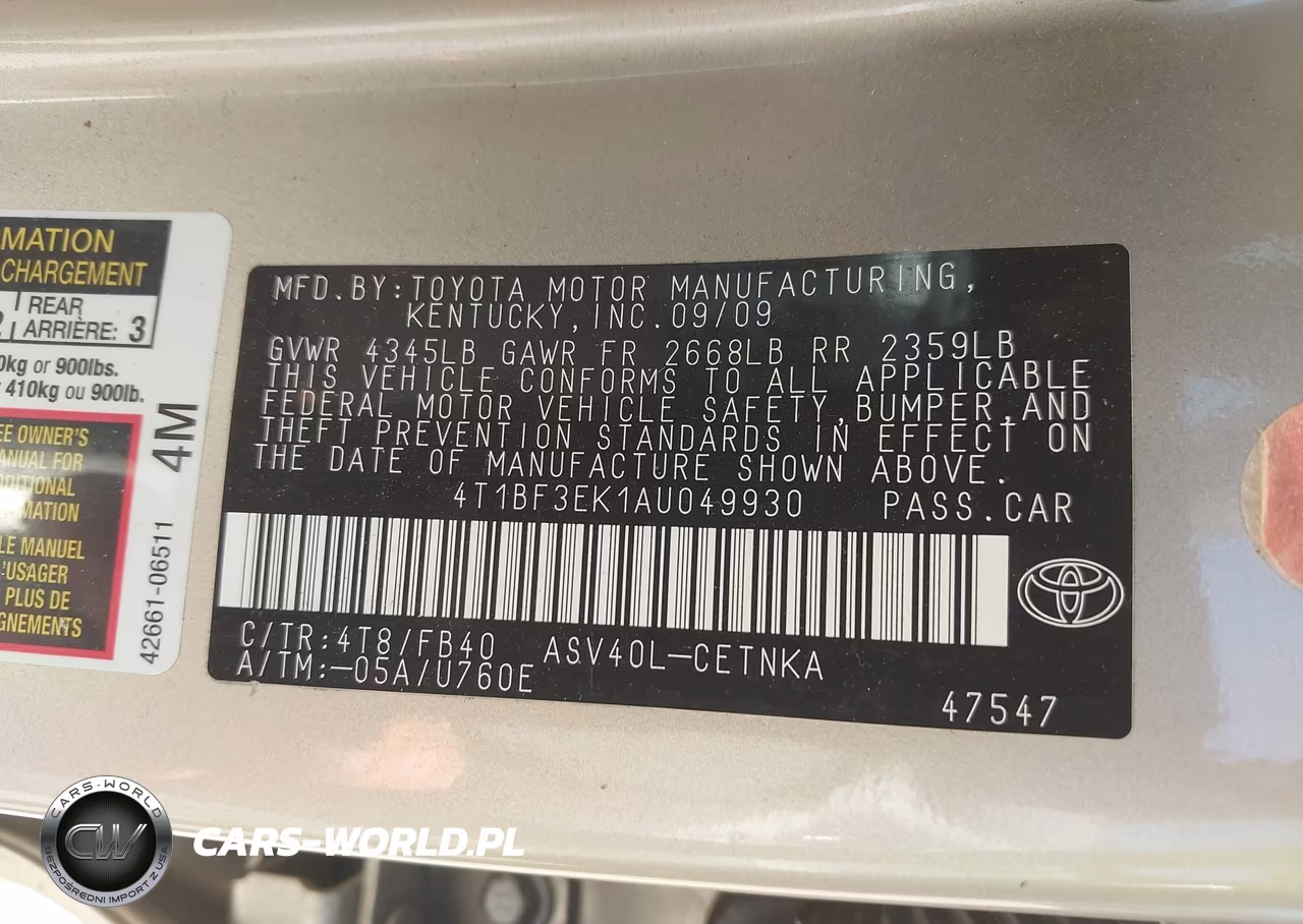 2010 Toyota Camry Le VIN:4T1BF3EK1AU049930 - 9