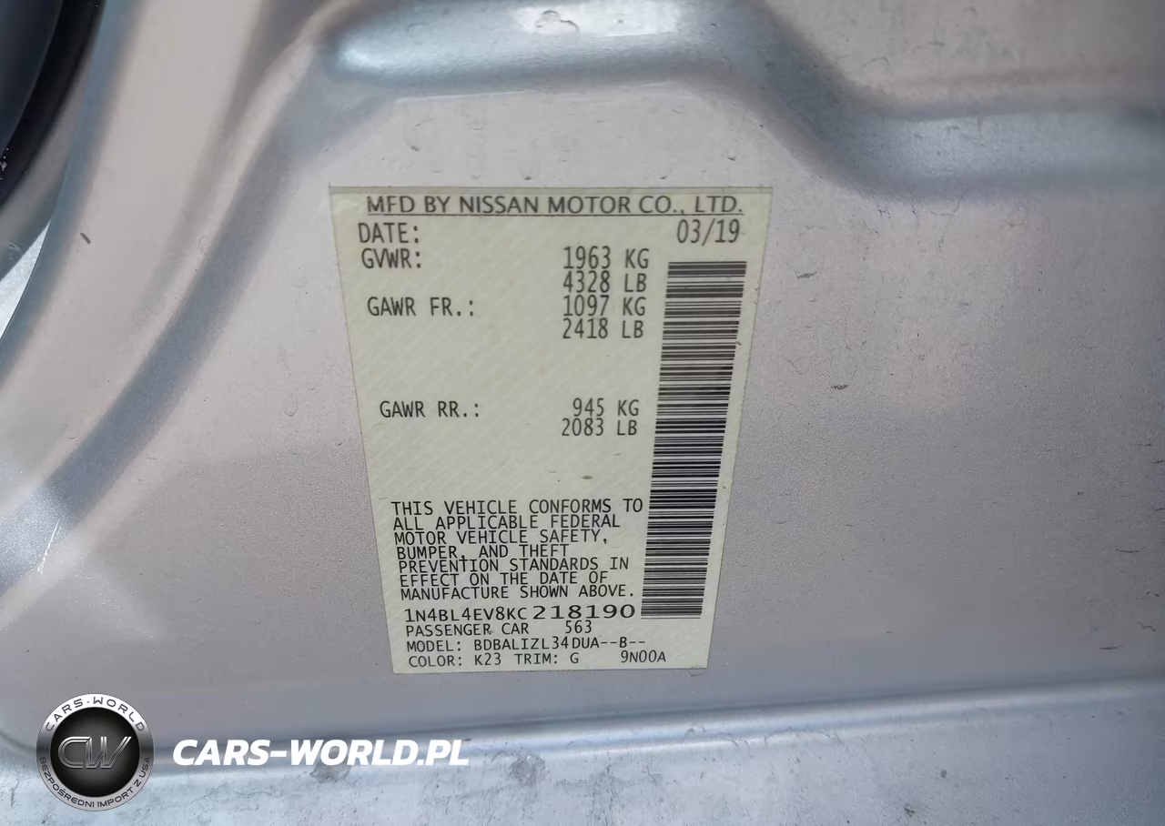 2019 Nissan Altima 2.5 Sl VIN:1N4BL4EV8KC218190 - 9