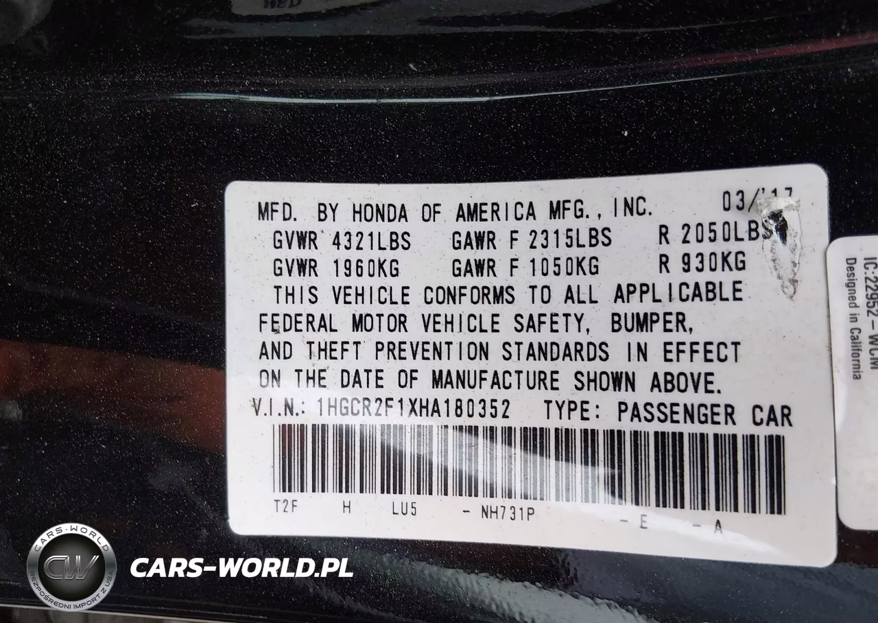 2017 Honda Accord Sport Se VIN:1HGCR2F1XHA180352 - 9