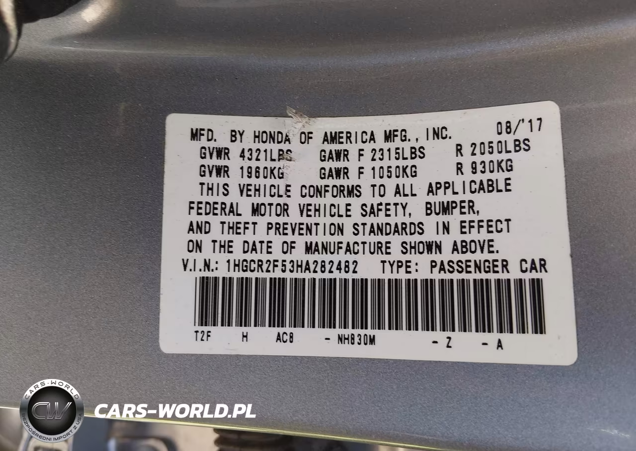 2017 Honda Accord Sport VIN:1HGCR2F53HA282482 - 9