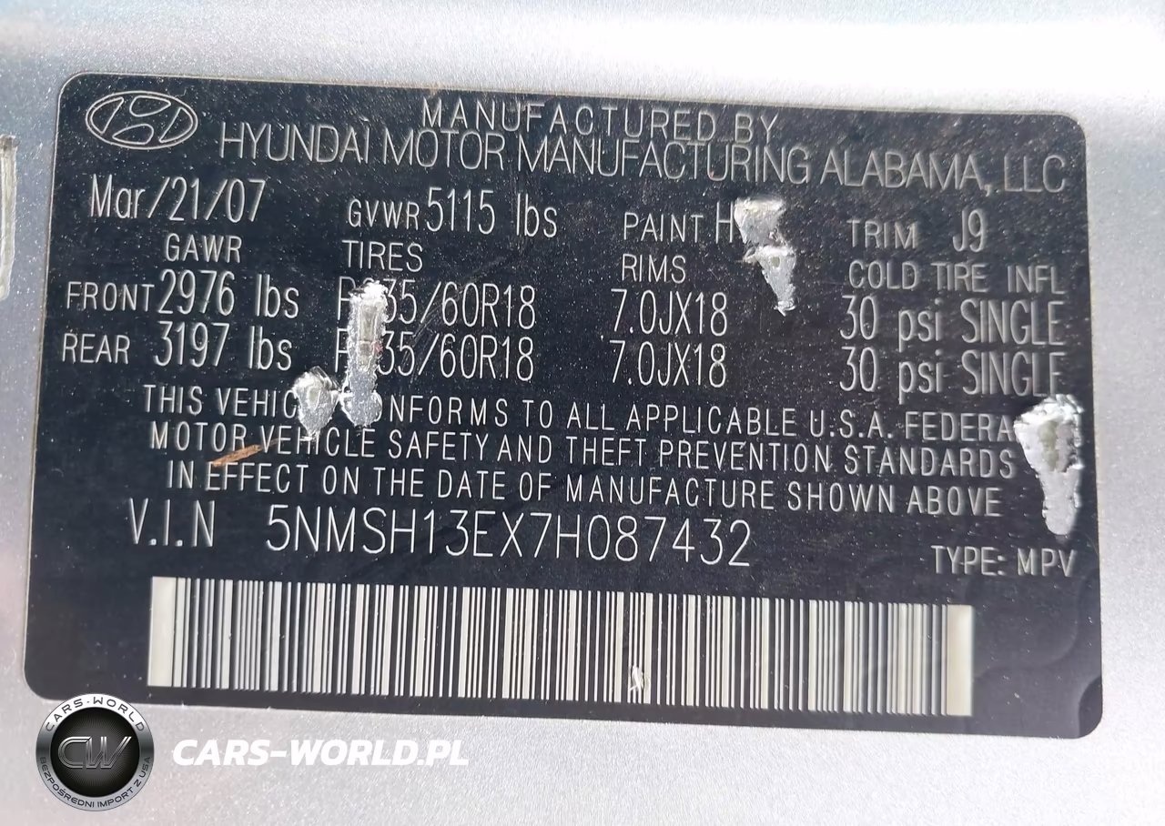 2007 Hyundai Santa Fe Limited-Se VIN:5NMSH13EX7H087432 - 9
