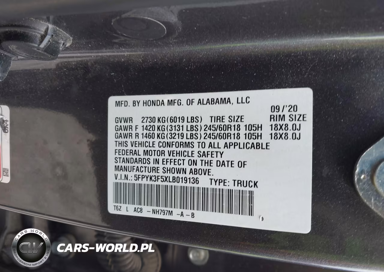 2020 Honda Ridgeline Awd Rtl VIN:5FPYK3F5XLB019136 - 9