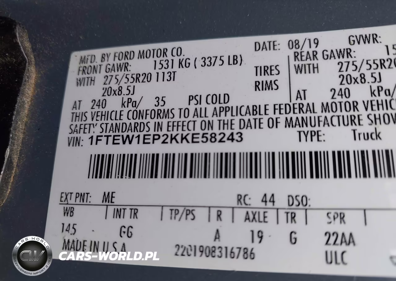 2019 Ford F-150 Xl VIN:1FTEW1EP2KKE58243 - 9