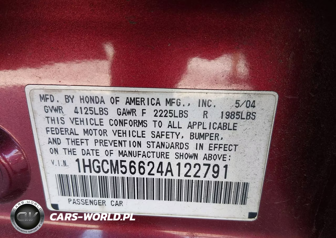2004 Honda Accord 2.4 Ex VIN:1HGCM56624A122791 - 9