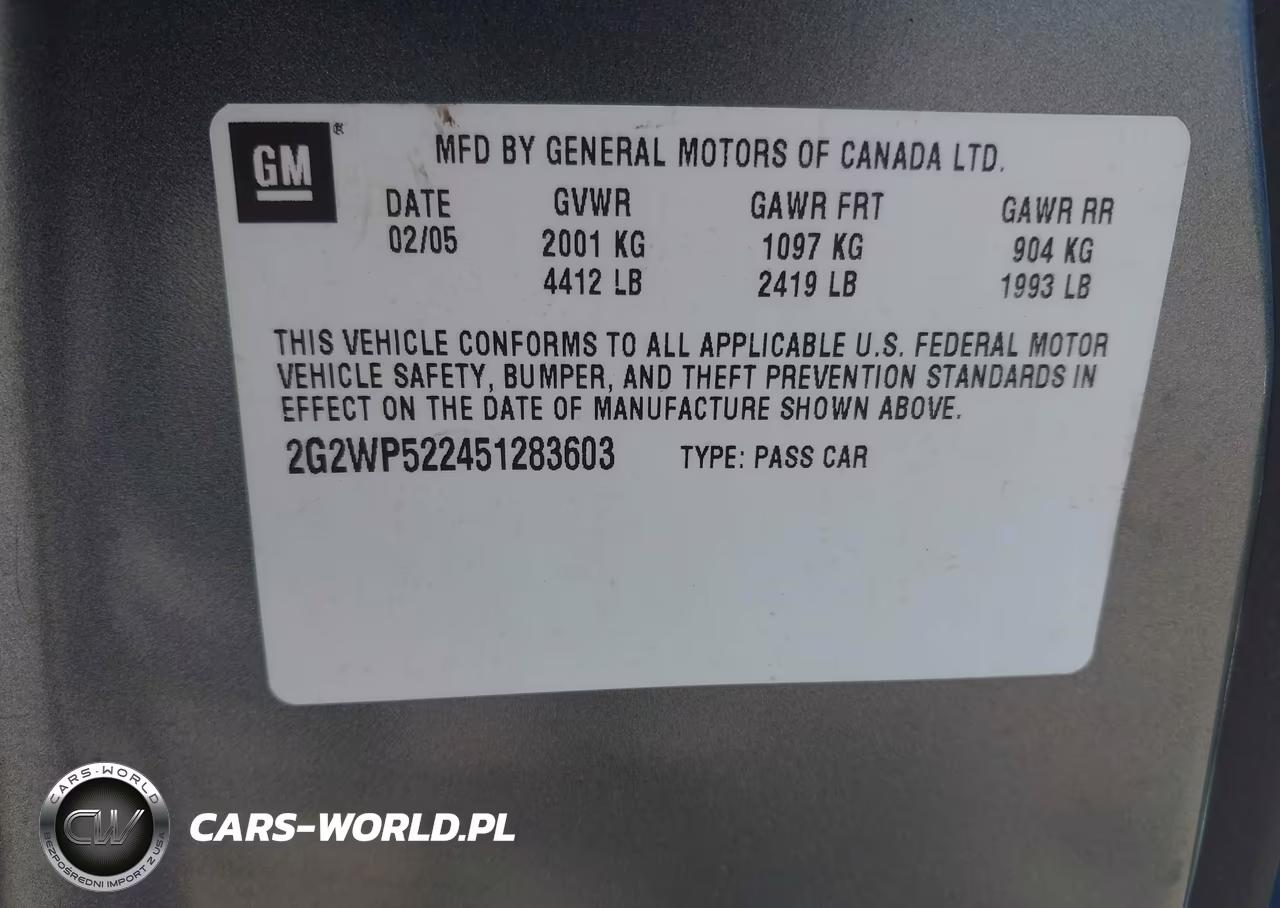 2005 Pontiac Grand Prix VIN:2G2WP522451283603 - 9