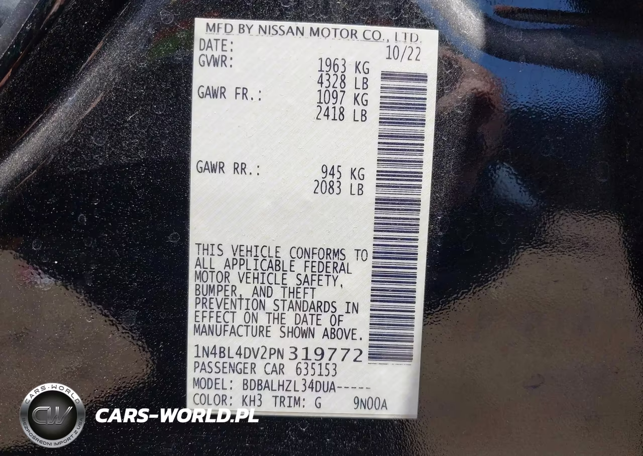 2023 Nissan Altima Sv Fwd VIN:1N4BL4DV2PN319772 - 9