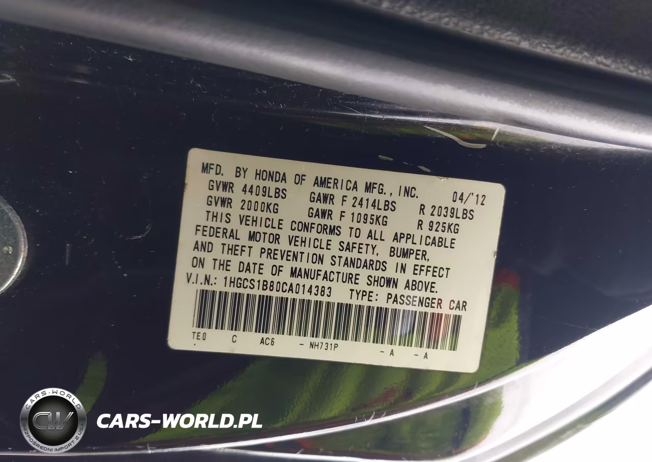 2012 Honda Accord 2.4 Ex-L VIN:1HGCS1B80CA014383 - 9