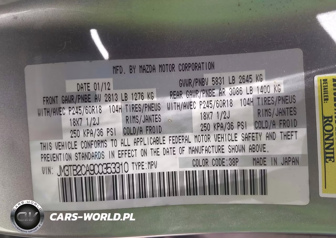 2012 Mazda Cx-9 Touring VIN:JM3TB2CA9C0353310 - 9