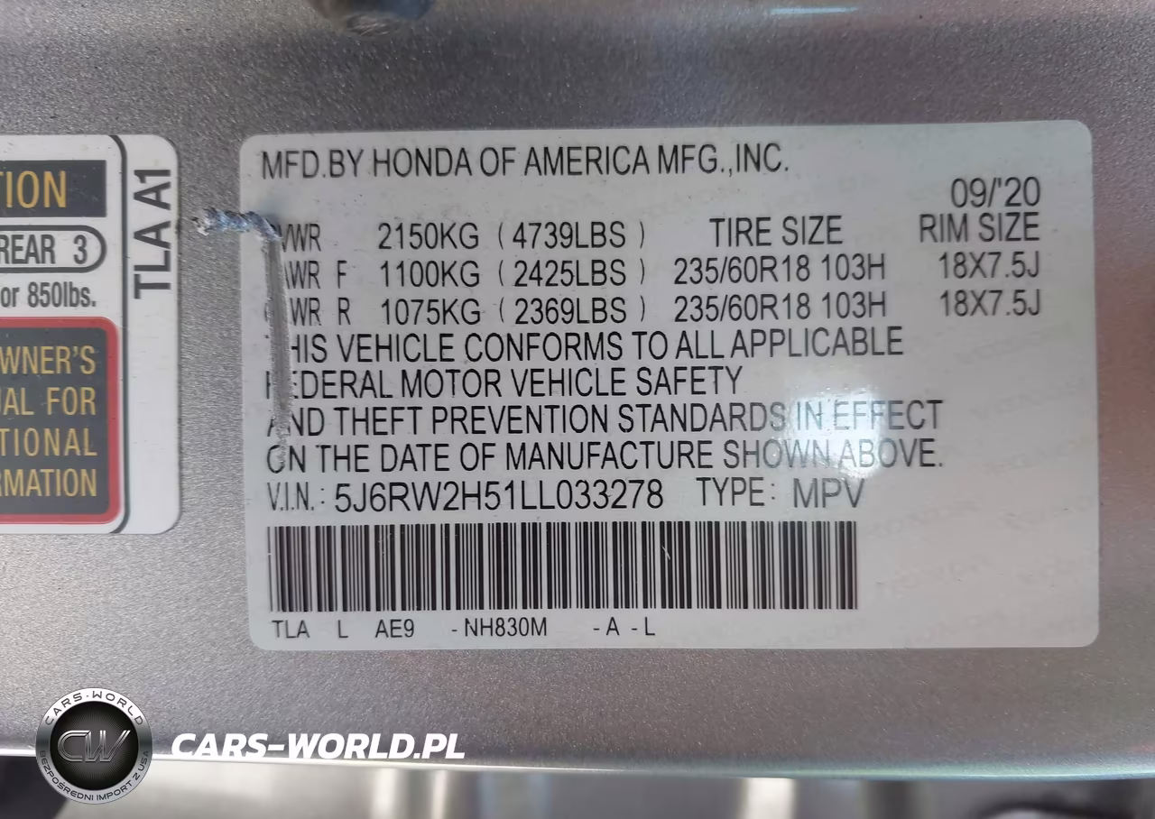 2020 Honda Cr-V Awd Ex VIN:5J6RW2H51LL033278 - 9