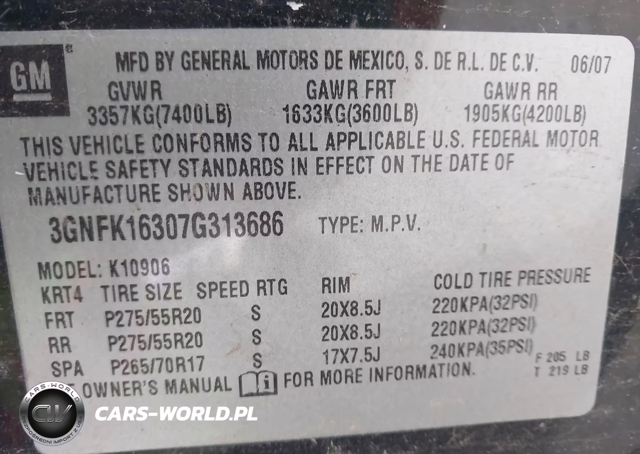 2007 Chevrolet Suburban 1500 Lt VIN:3GNFK16307G313686 - 9