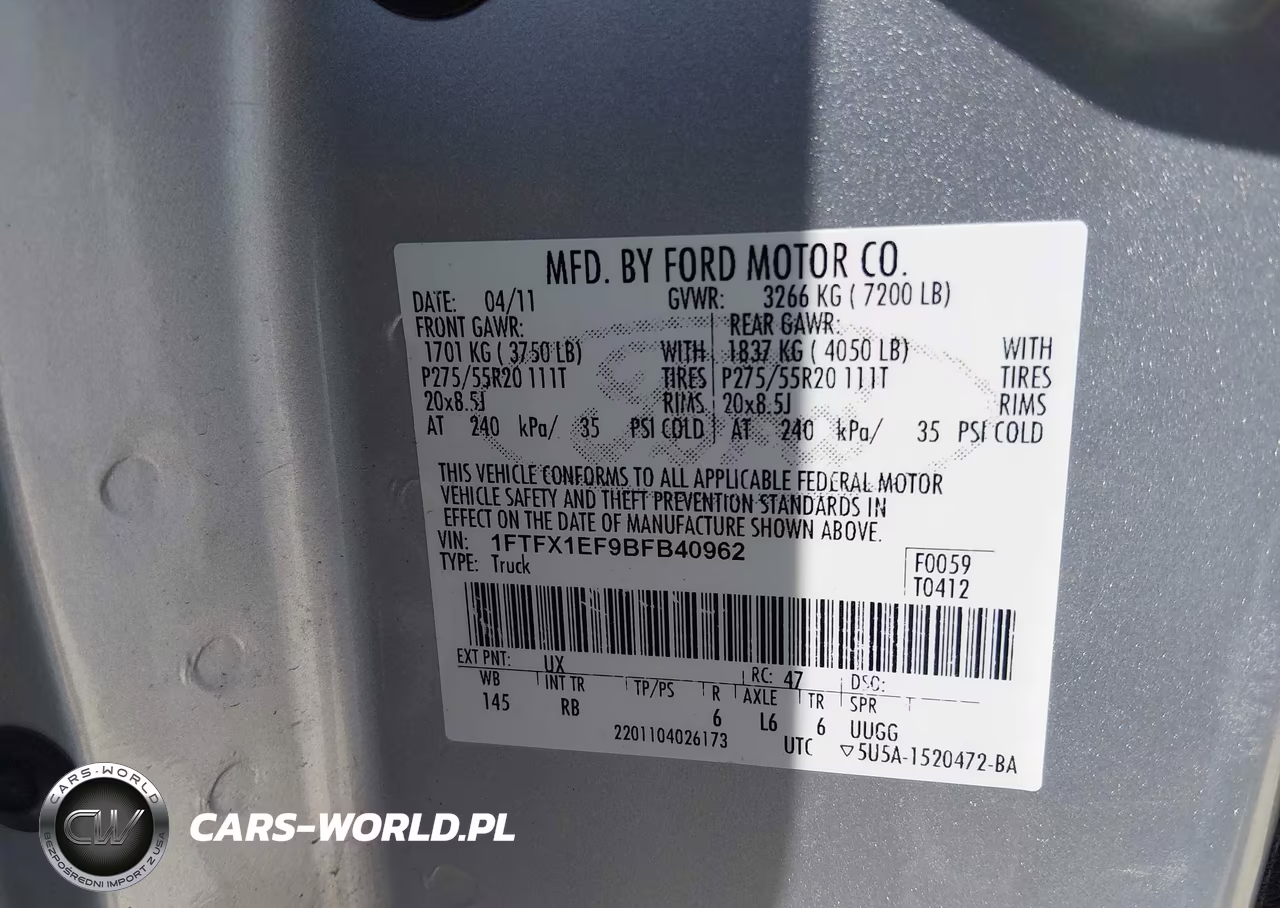 2011 Ford F-150 Fx4 VIN:1FTFX1EF9BFB40962 - 9