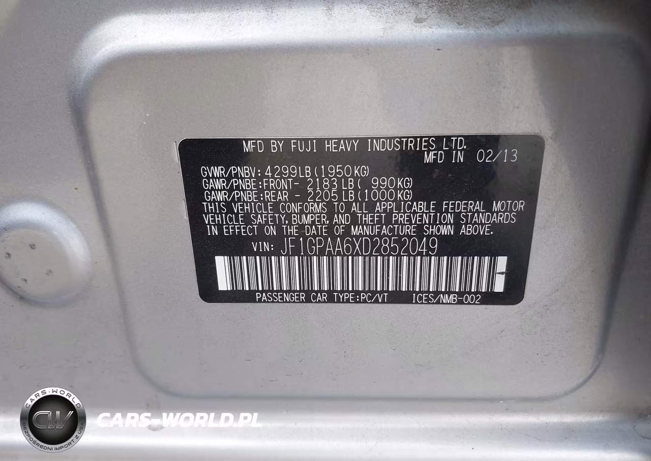 2013 Subaru Impreza 2.0I VIN:JF1GPAA6XD2852049 - 9