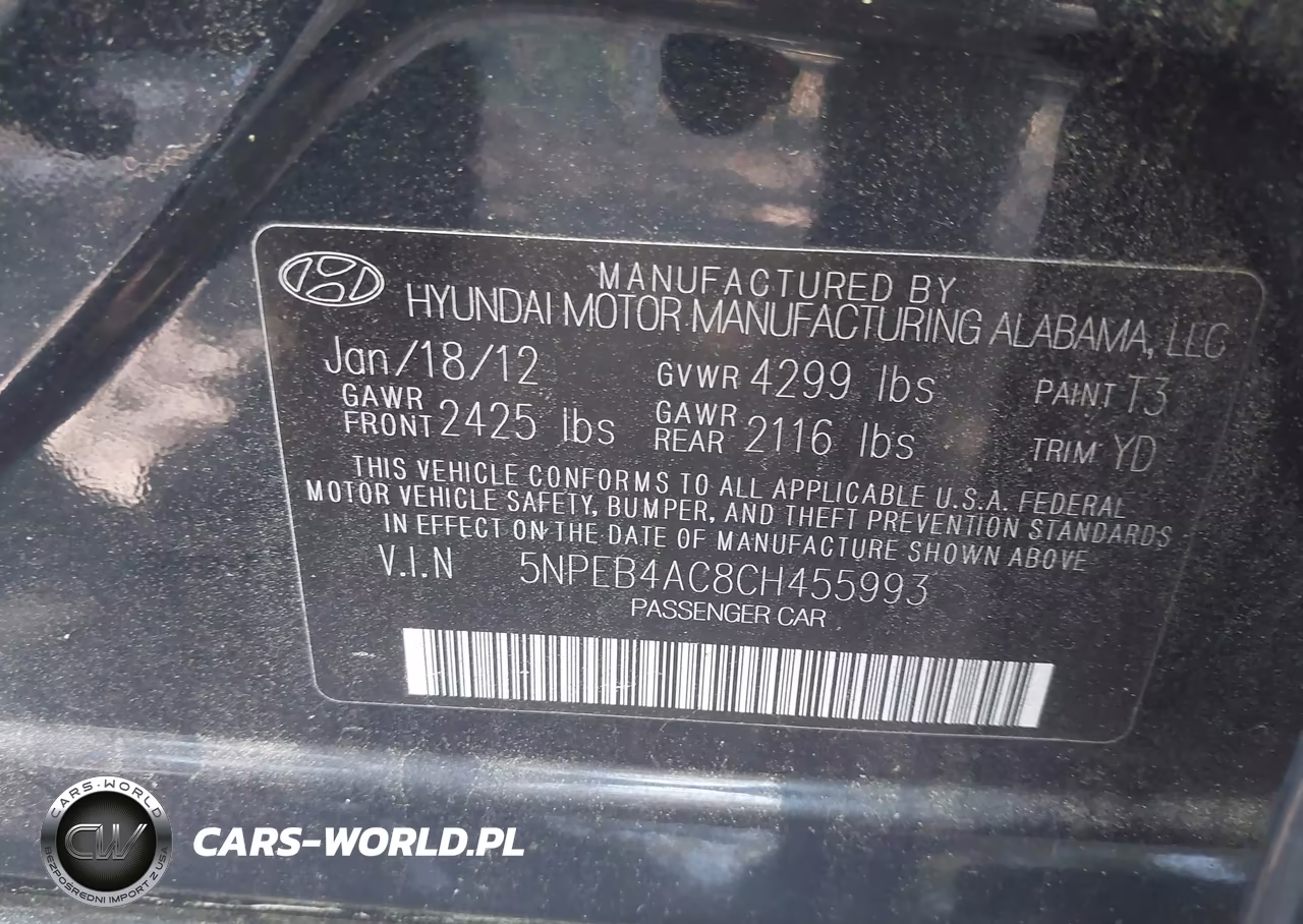 2012 Hyundai Sonata Gls VIN:5NPEB4AC8CH455993 - 9