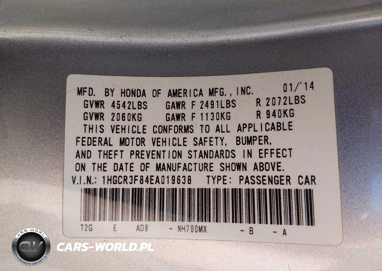2014 Honda Accord Ex-L V-6 VIN:1HGCR3F84EA019638 - 9