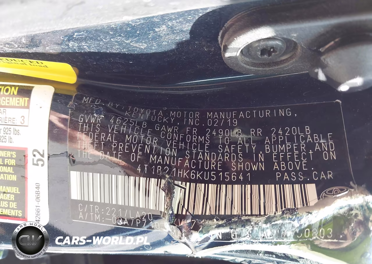 2019 Toyota Camry Hybrid Xle VIN:4T1B21HK6KU515641 - 9
