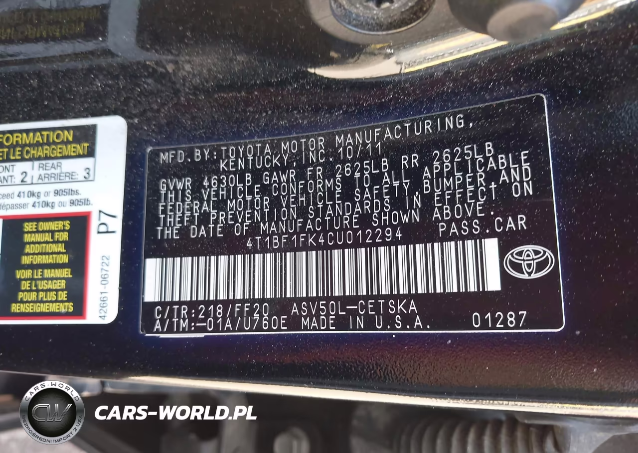 2012 Toyota Camry Se VIN:4T1BF1FK4CU012294 - 9