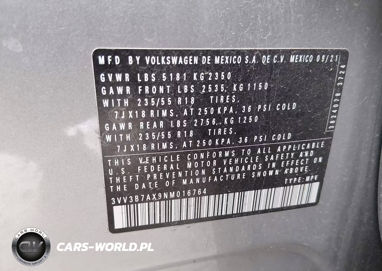 2022 Volkswagen Tiguan 2.0T Se VIN:3VV3B7AX9NM016764 - 9