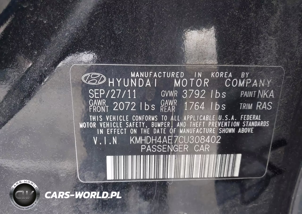 2012 Hyundai Elantra Gls (Ulsan Plant) VIN:KMHDH4AE7CU308402 - 9