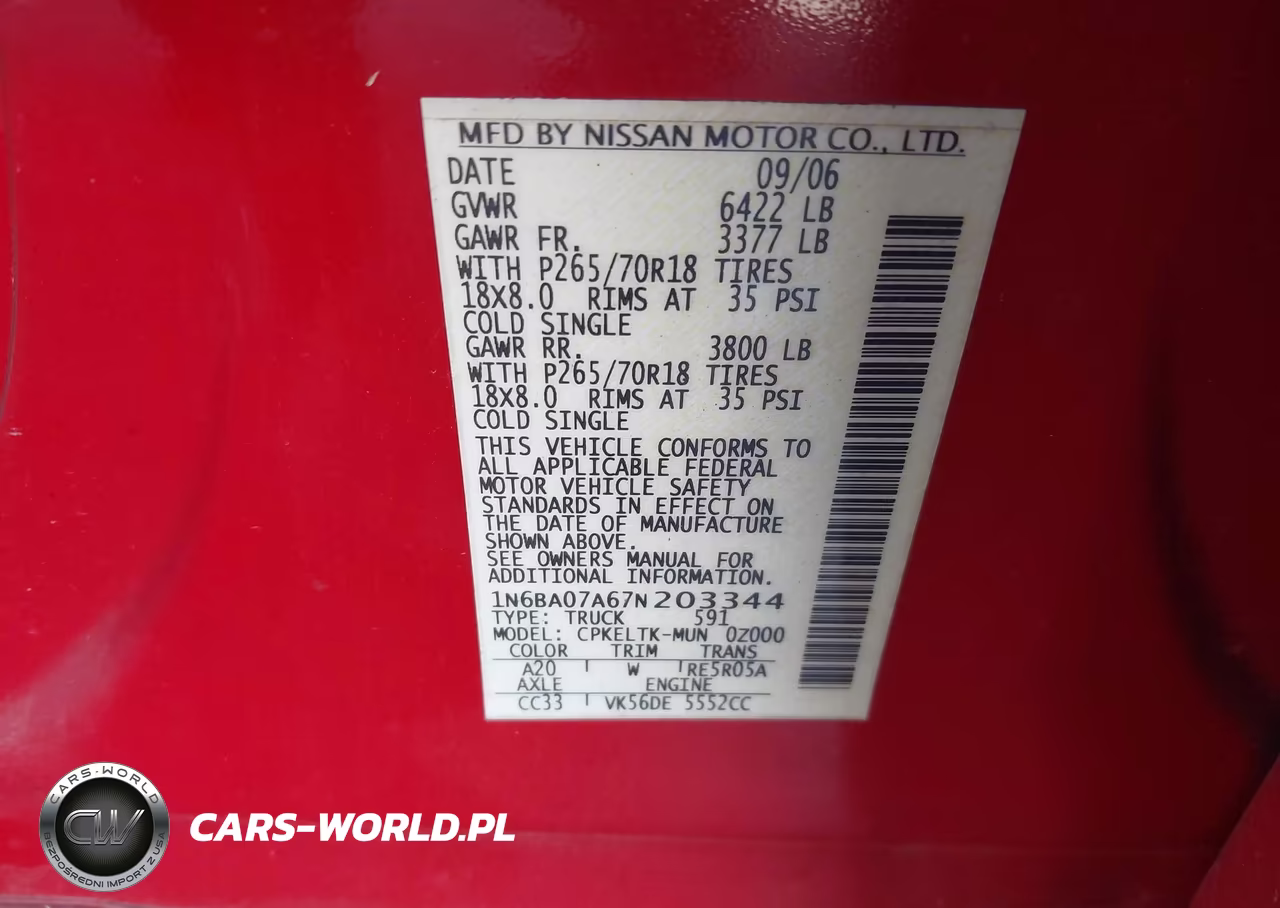 2007 Nissan Titan Se VIN:1N6BA07A67N203344 - 9