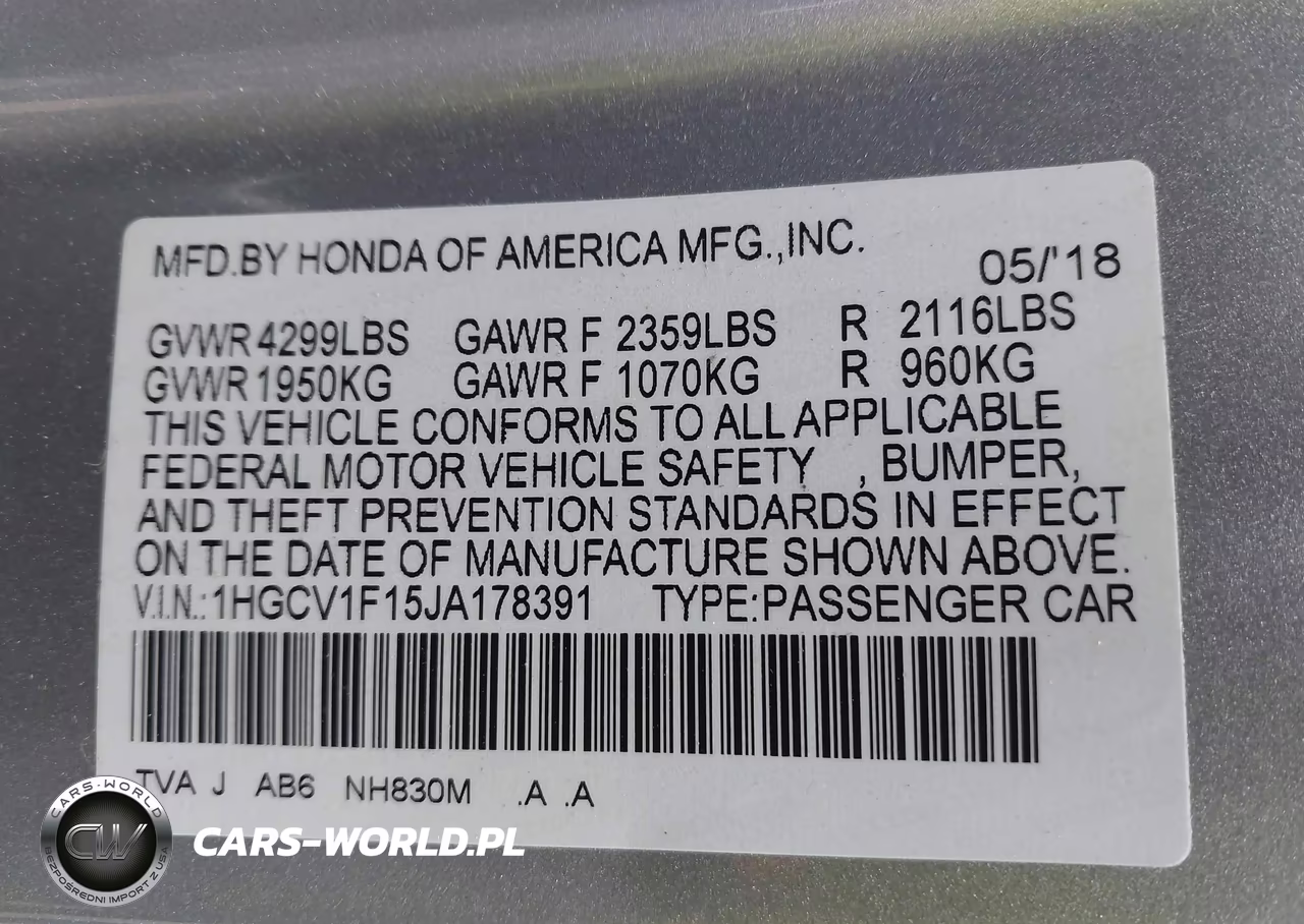 2018 Honda Accord Lx VIN:1HGCV1F15JA178391 - 9