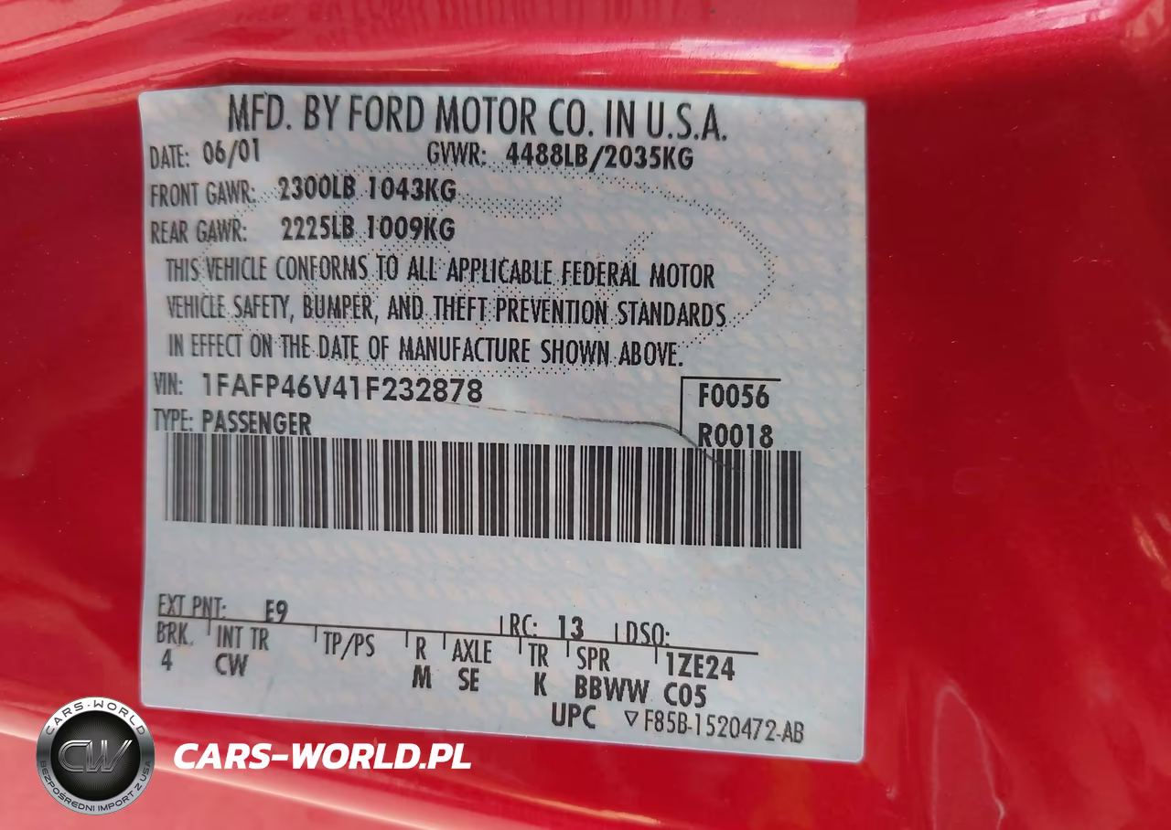 2001 Ford Mustang Cobra VIN:1FAFP46V41F232878 - 9
