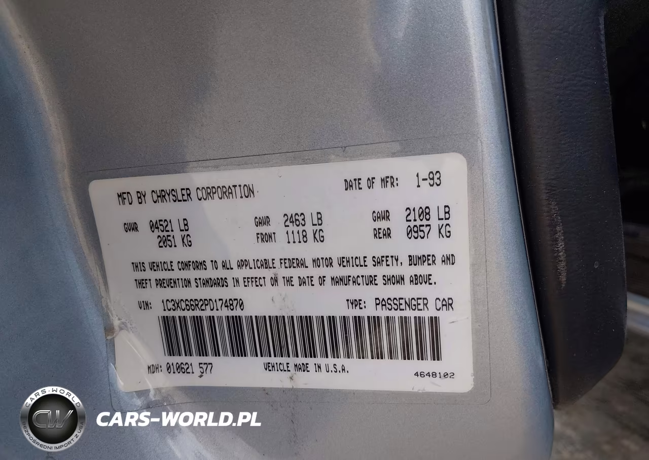 1993 Chrysler New Yorker C-Body Salon VIN:1C3XC66R2PD174870 - 9