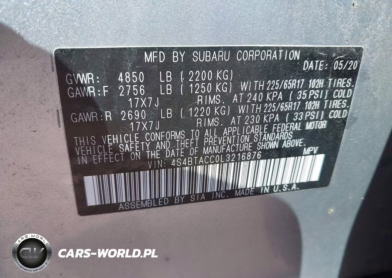 2020 Subaru Outback Premium VIN:4S4BTACC0L3216876 - 9