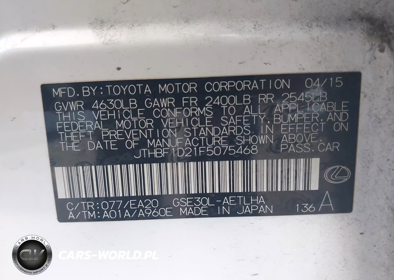 2015 Lexus Is 250 VIN:JTHBF1D21F5075468 - 9