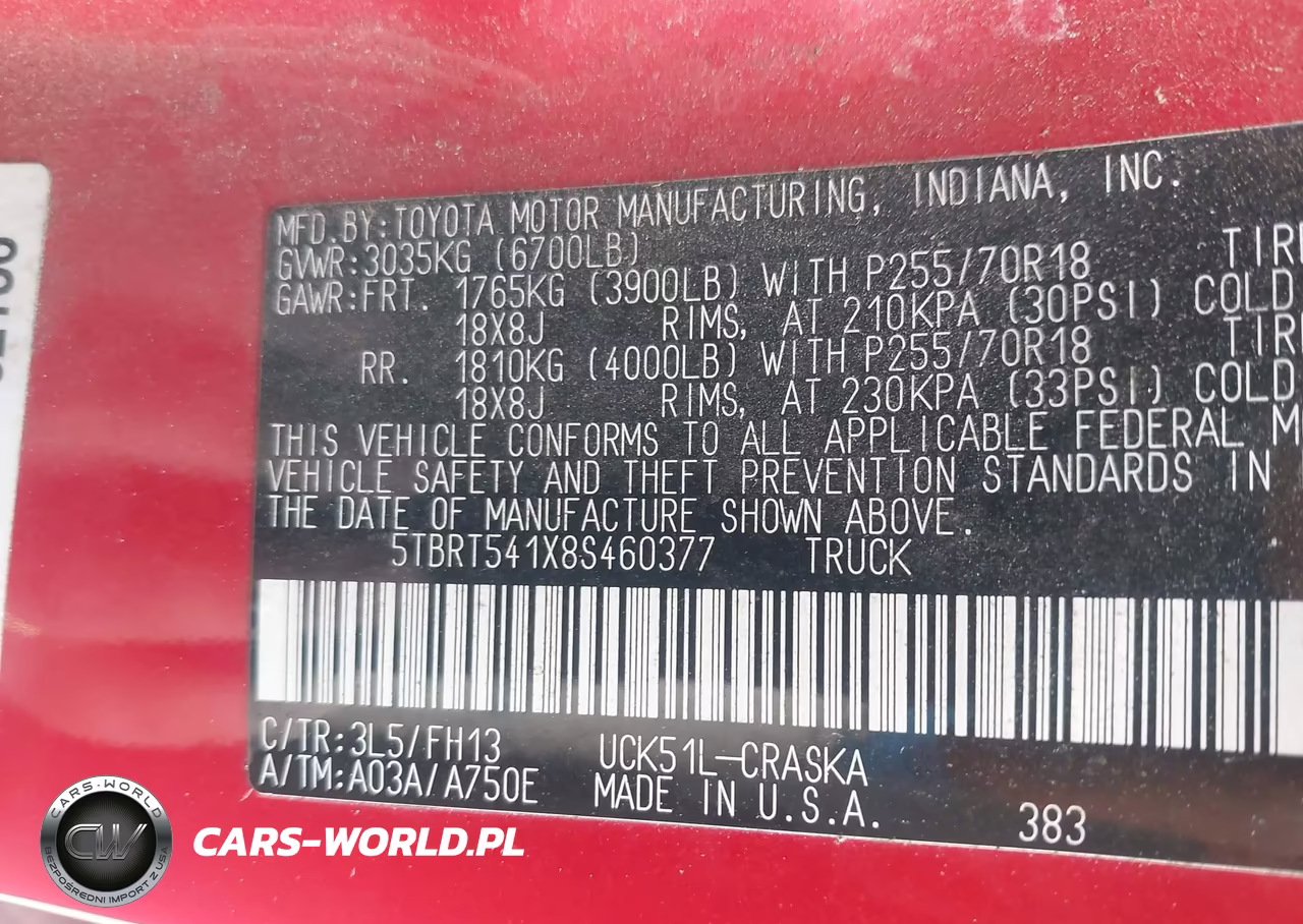 2008 Toyota Tundra Base 4.7L V8 VIN:5TBRT541X8S460377 - 9